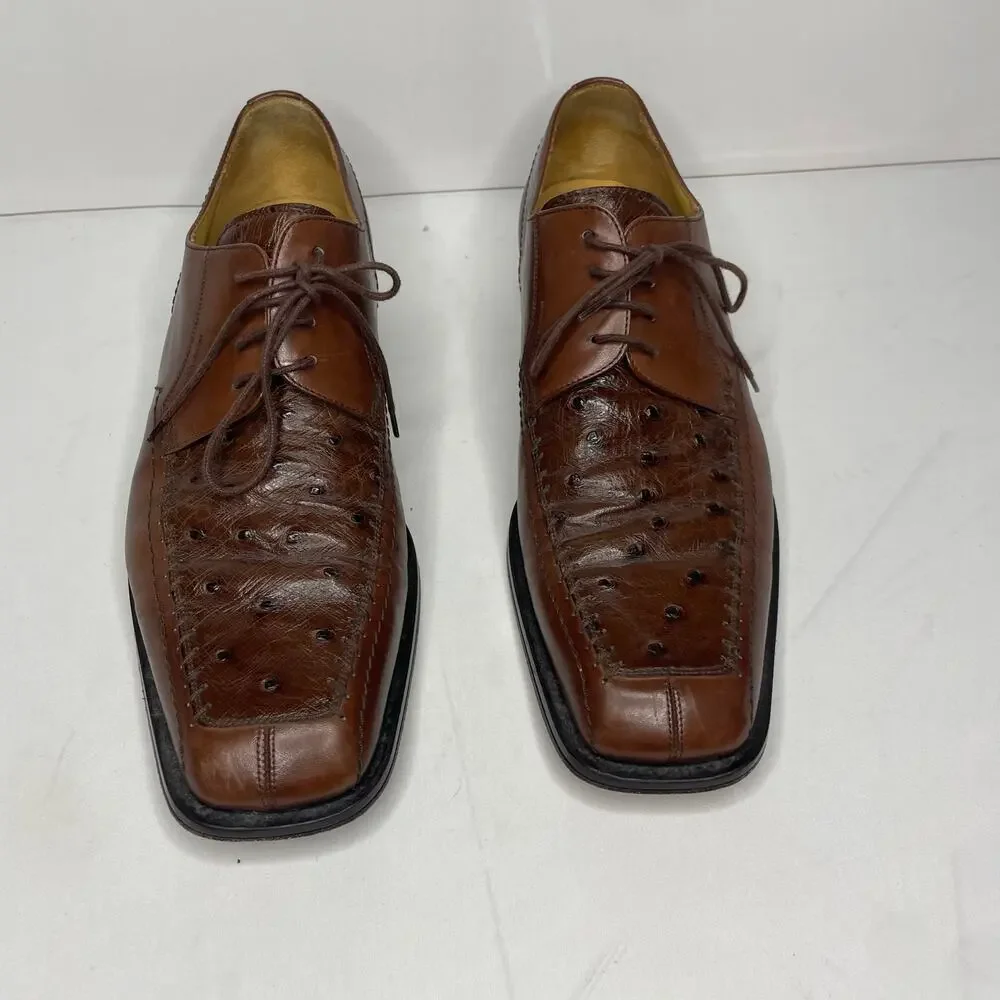 Mezlan Ostrich Leather Alberta Oxford Dress Shoes, Men's 9.5M Brown‎ Luxury
